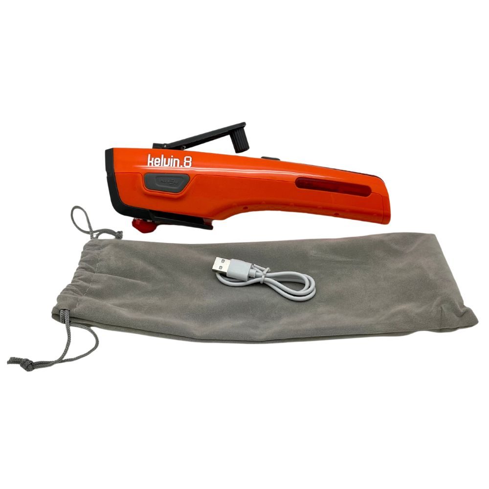 The Kelvin 8 roadside emergency tool resting on a car seat